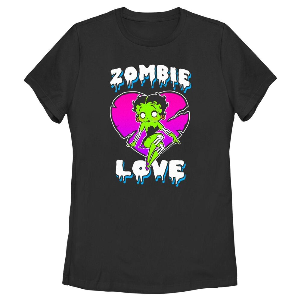 Womens Betty Boop Halloween Green Zombie Love Tshirt